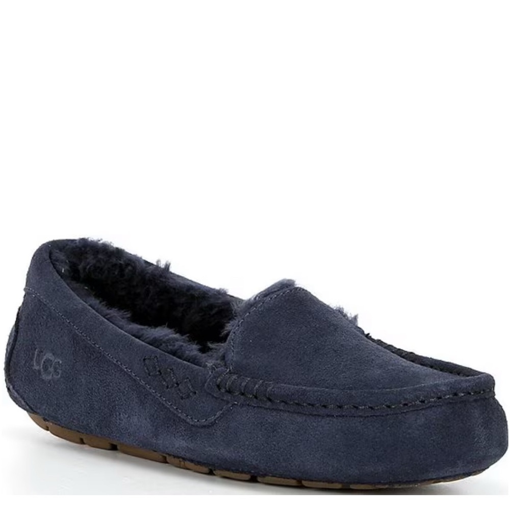 UGG Men’s Ansley Water-Resistant Suede Wool Lined Moccasin Slippers Blue NWOB